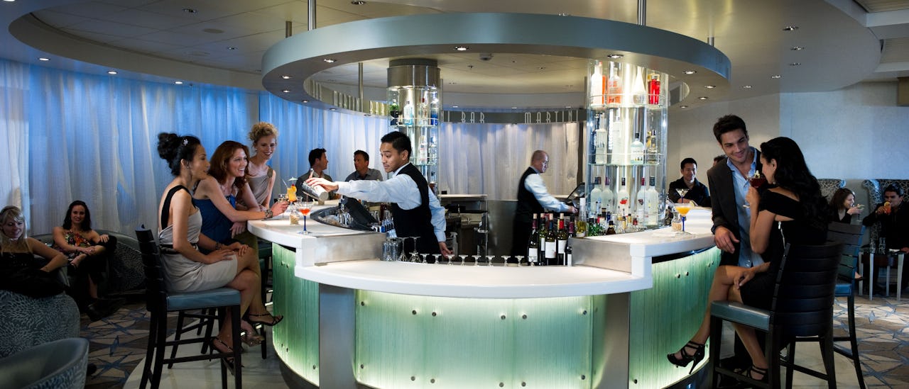 In the Martini bar, bartenders serve exciting alterations of the most classic of drinks