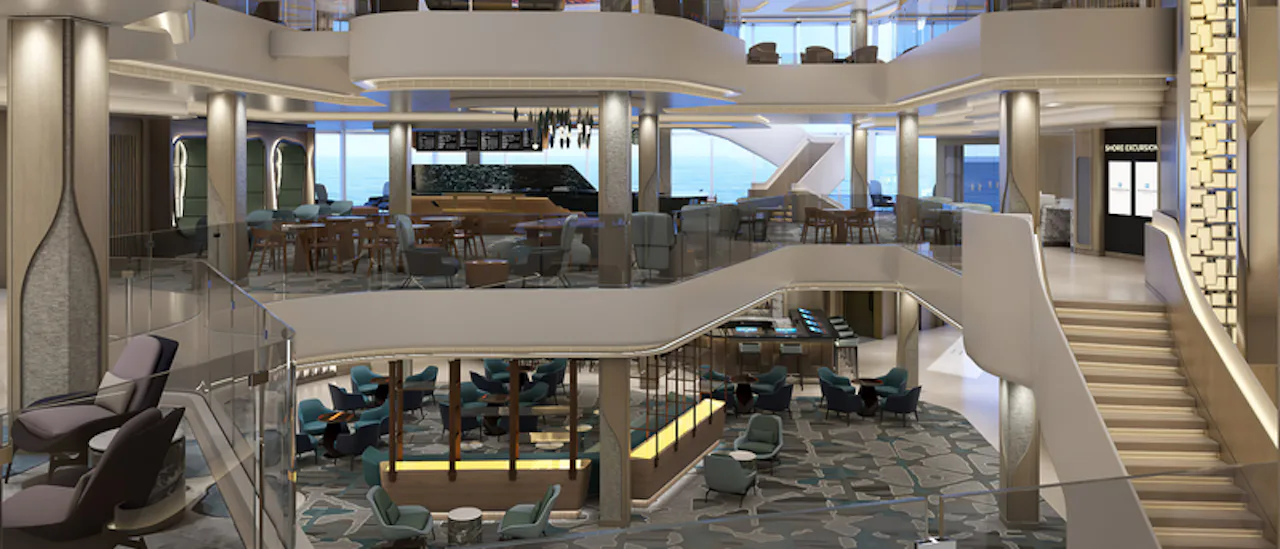 I hjertet af skibet er Penrose Atrium, et atrium med tre dæk. Designet af Miami-baserede Studio Dado